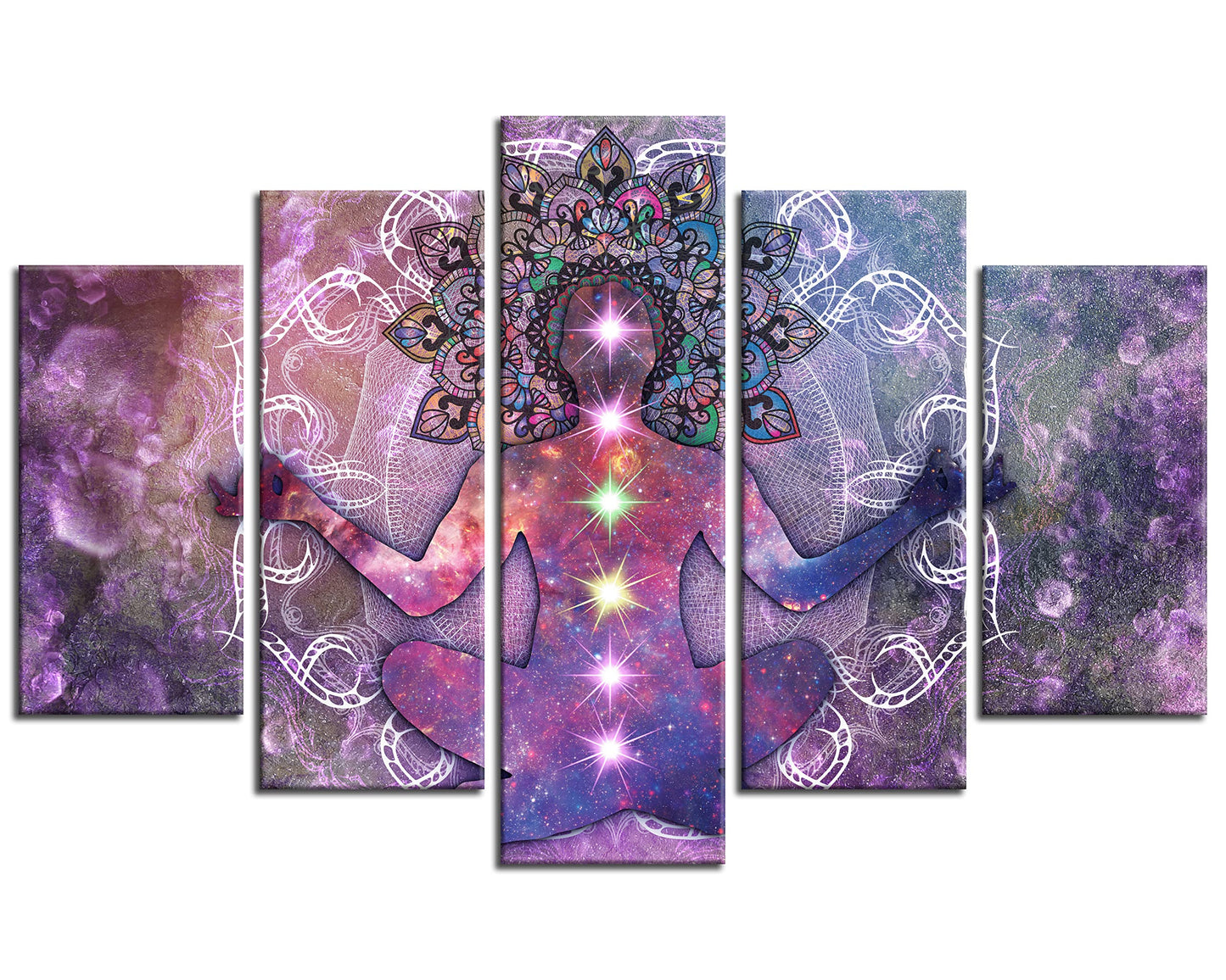 NAN Wind 5 PCS Purple Zen Wall Decorations Zen Wall Art Spa Still Life Poster Framed Buddha Wall Art Canvas Paintings 5 Panels Abstract Meditation Modern Giclee Canvas Decor for Home Spa Room Yoga