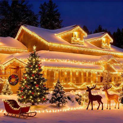 32.8ft 400 LED Icicle String Lights, 8 Modes Waterproof Icicle Christmas Lights Outdoor with Memory Function, Curtain Fairy Lights Hanging Decor for Home, Party, Christmas & Halloween (Warm White)