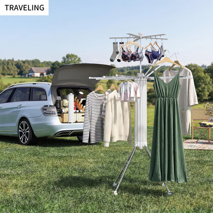 RFOUO Clothes Drying Rack Aluminum-4 Legs 16rods Double Layer, Portable Foldable Drying Rack,Space Saving Laundry Drying Rack,Drying Rack Clothing for Laundry Bedroom Household