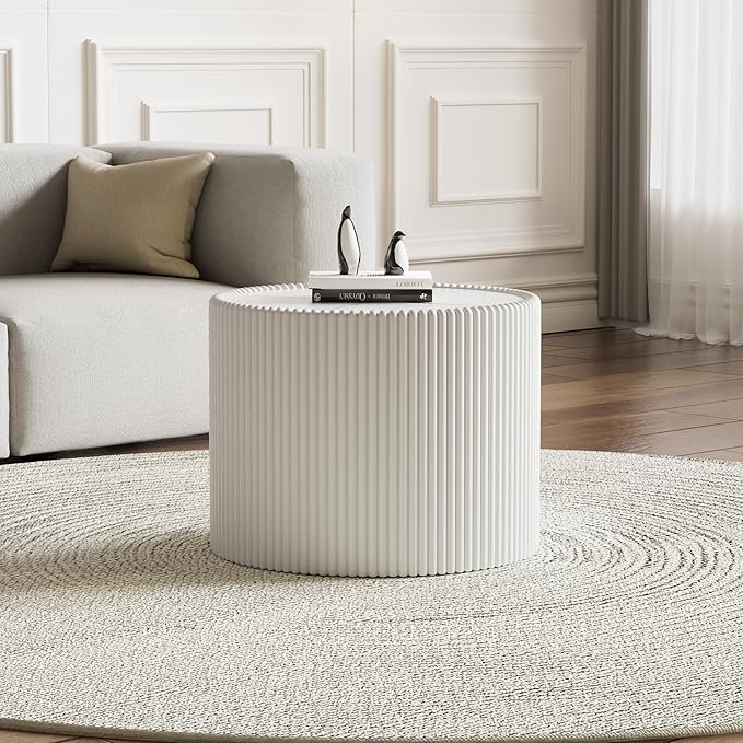 Round Marble End Table, 17.72" White Small Side Table