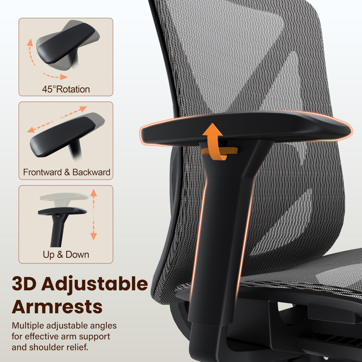 MOLENTS Ergonomic Office Chair, Mesh Computer Desk Chairs with Adjustable Lumbar Support, 3D Armrest, Tilt Function, Comfy Wide Seat, Executive Work Task Chair for Company & Home, Gaming Chair (Grey)