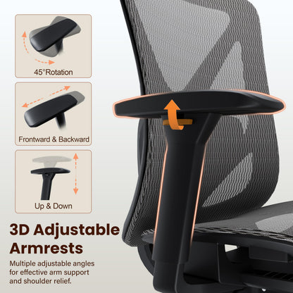 MOLENTS Ergonomic Office Chair, Mesh Computer Desk Chairs with Adjustable Lumbar Support, 3D Armrest, Tilt Function, Comfy Wide Seat, Executive Work Task Chair for Company & Home, Gaming Chair (Grey)