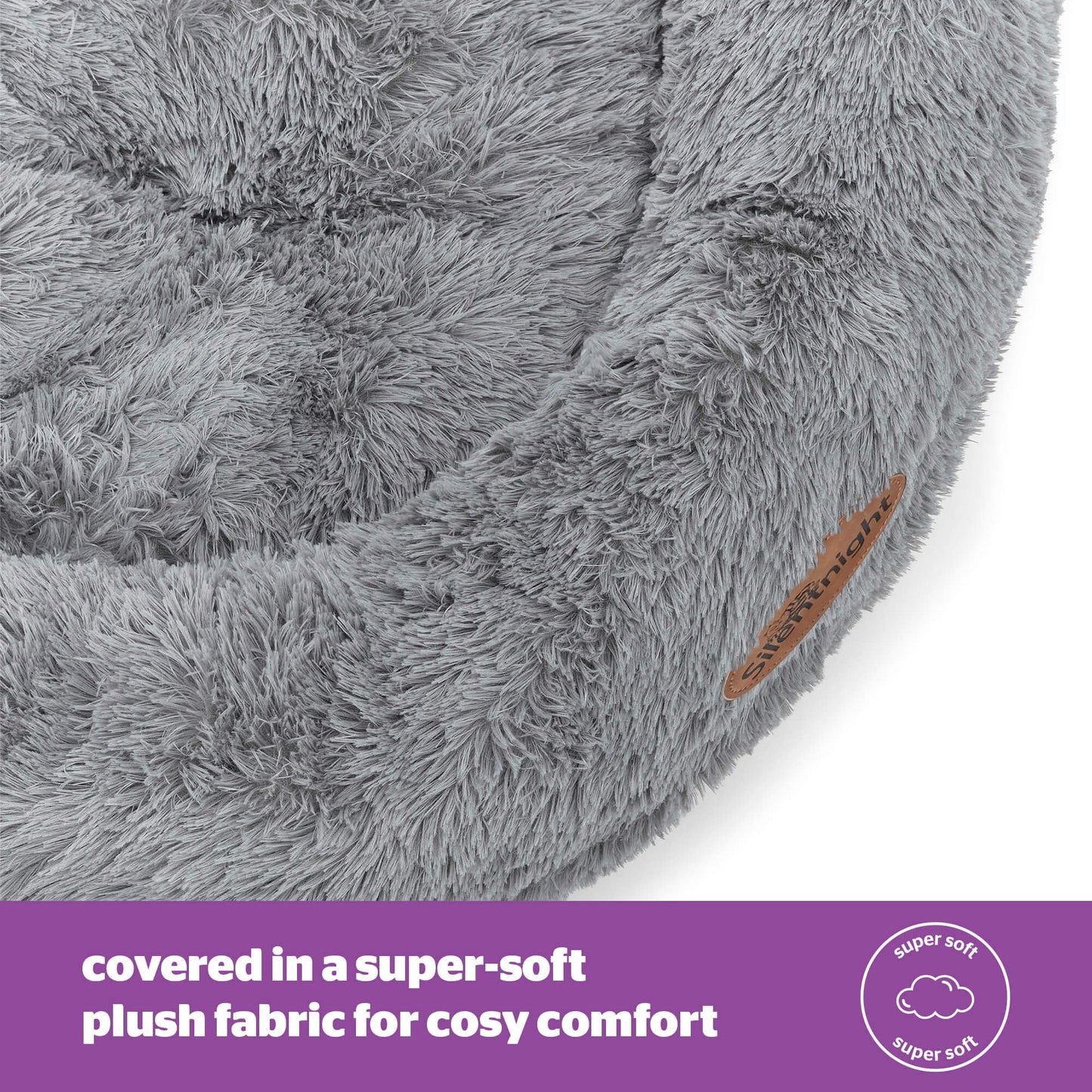 Silentnight Donut Calming Dog Bed – Calming Dog Cat Pet Bed Anxiety Relief Soft Fluffy Doughnut Pillow – Easy Clean Machine Washable Luxury Plush Dog Pillow Basket – 85 cm – Grey
