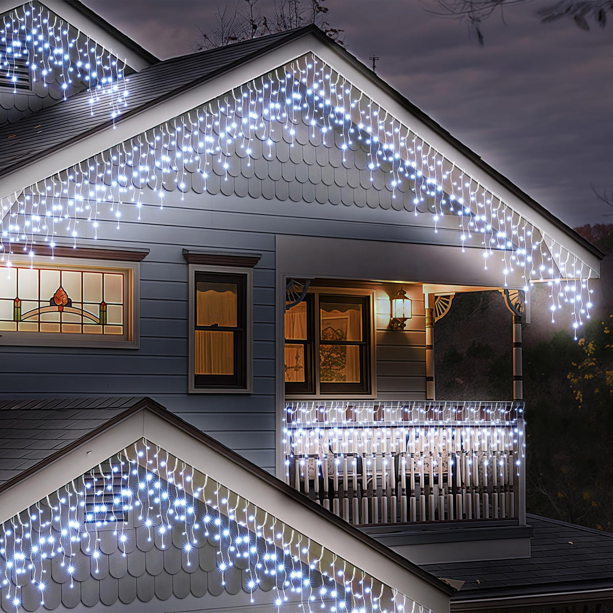 WBao Christmas Lights Outdoor, 432 LED 33FT Icicle Lights with 81 Drops, Remote Control, 3 Timer Settings, 8 Modes, Waterproof, Connectable Fairy Lights for Wedding, Holiday Eaves Decor, Cool White