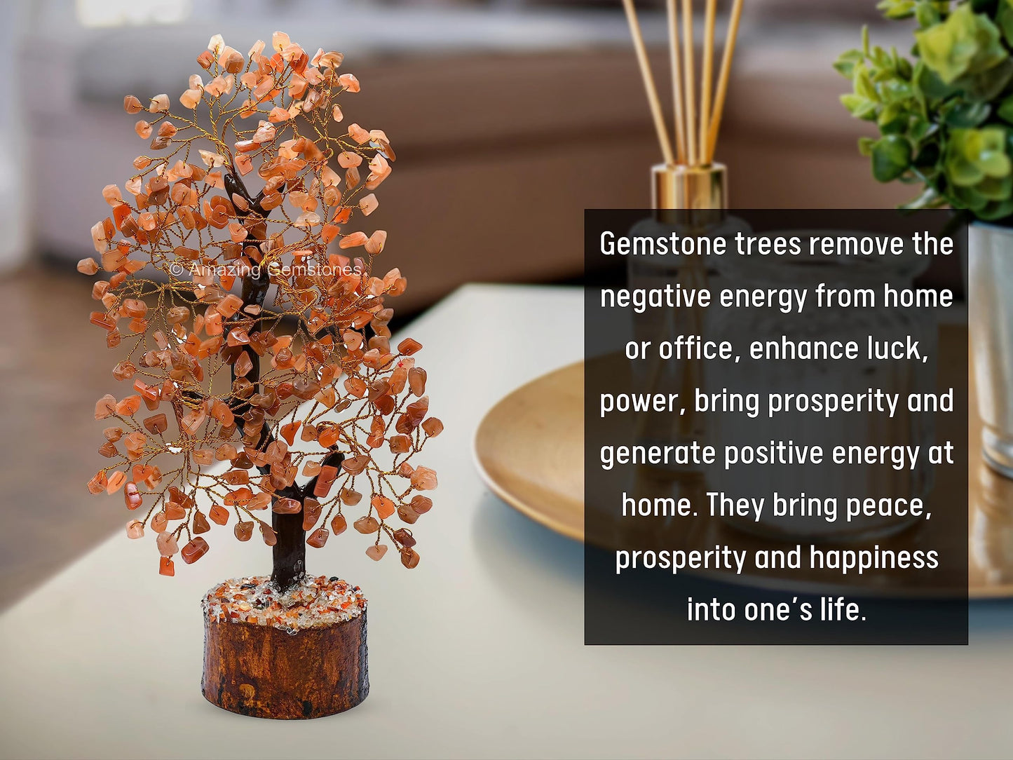 Peach Moonstone Natural Healing Premium Crystal Bonsai Feng Shui Fortune Money Tree of Life for Home Office Decor (Gift Box Ready,10-12 Inch)