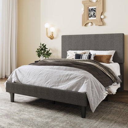 SHA CERLIN Full Size Platform Bed Frame with Adjustable Headboard and Wooden Slats Support, Boucle Upholstered Mattress Foundation, No Box Spring Needed, Easy Assembly, Dark Grey