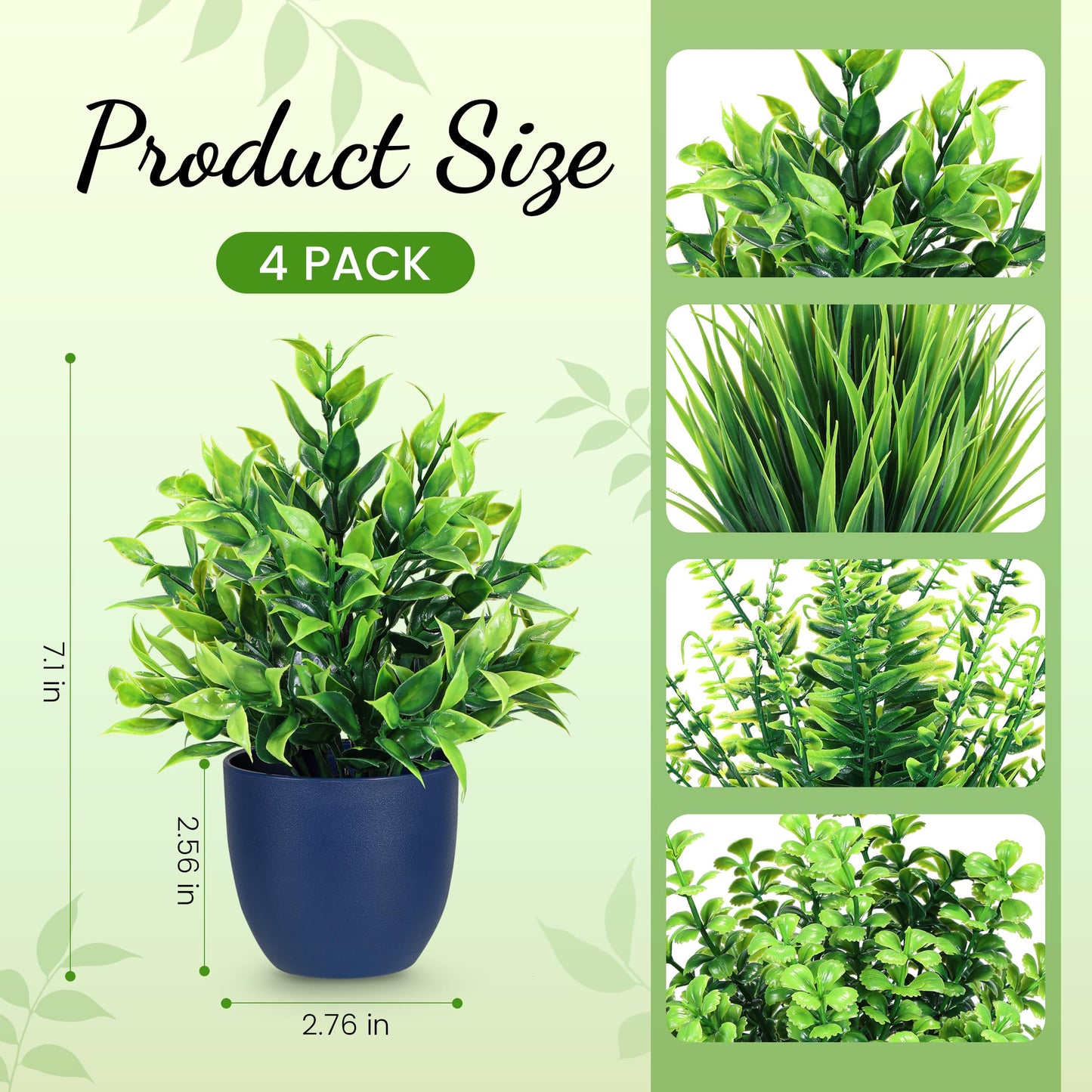 Der Rose 4 Pack Fake Plants Small Artificial Plants in Blue Pots Faux Plants Indoor for Home Kitchen Table Blue Bathroom Decor Accessories