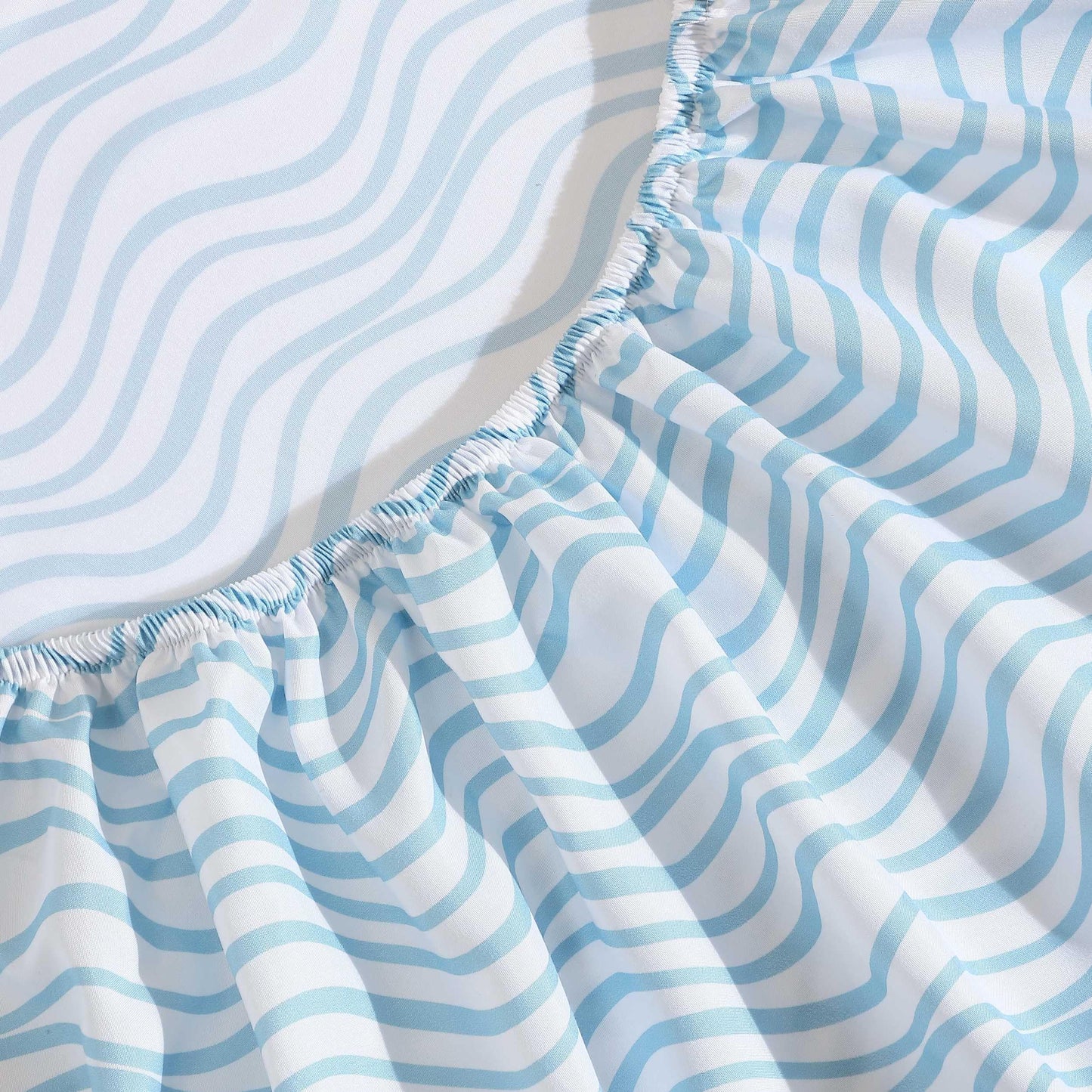 Nautica - Sheet Set, Breathable & Cooling Microfiber Bedding with Matching Pillowcases, Deep Pocket, Fully Elasticized (Linearly Waves Ocean Breeze Blue, Queen)