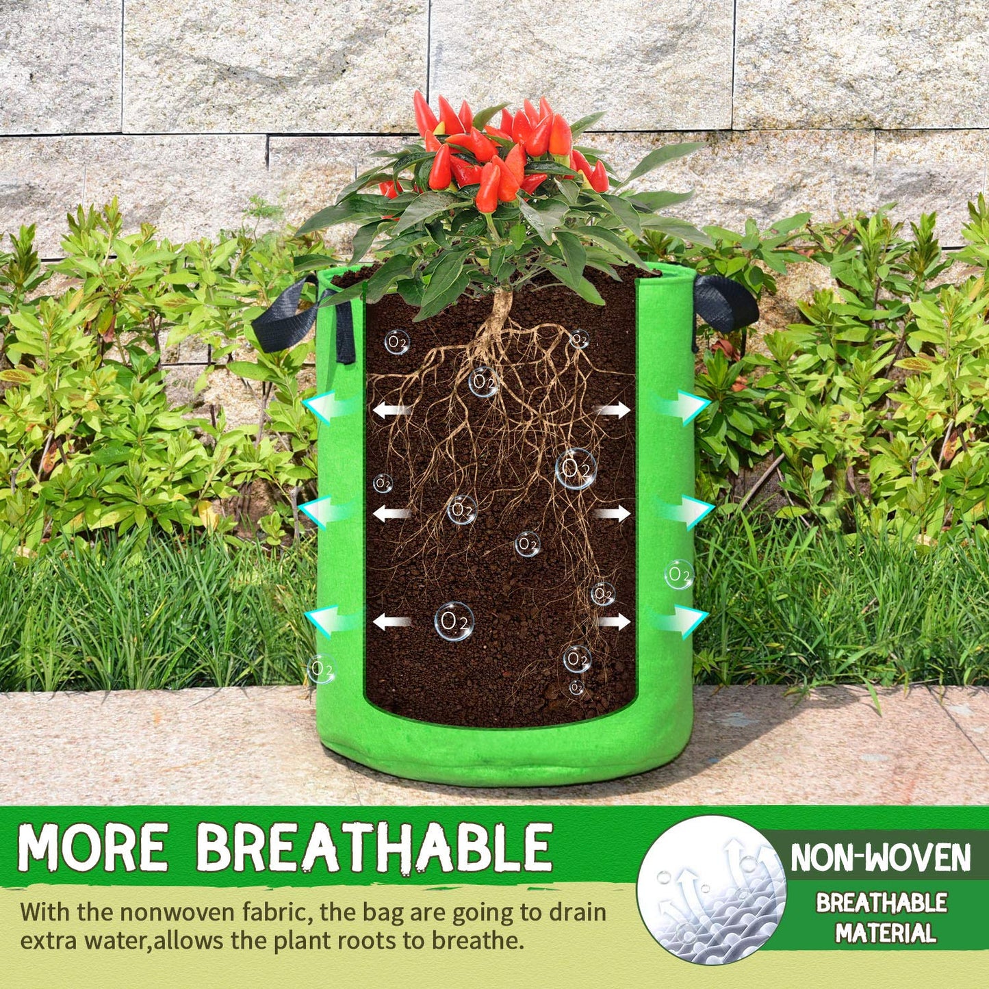 10 Gallon Potato Grow Bags, 6 Pack, Two-Sided Transparent Window Garden Planting Bag with Durable Handle, Thickened Nonwoven Fabric Pots Vegetable Grow Bags for Tomato, Carrot, Onion, Fruits, Flower