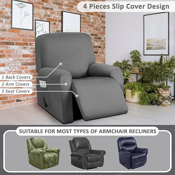 ULTICOR 4-Piece, 1 Seat Recliner Cover, Yarn Dyed Reclining Chair Covers