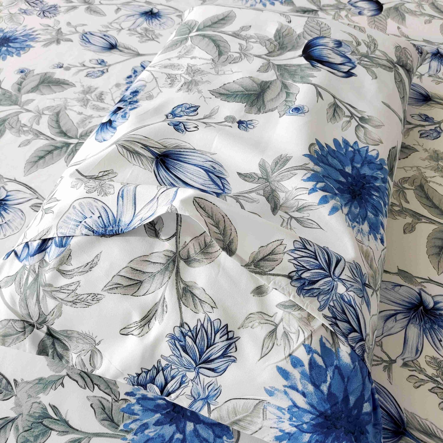 SDIII Blue Floral Twin Fitted Sheet with 2 Pillowcases, Deep Pocket Soft Microfiber Twin Bed Sheet Floral Blue All Season
