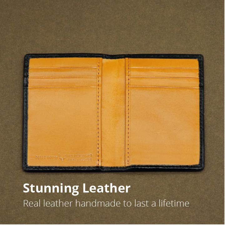 PELLE TORO Minifold Men's Leather Wallet with RFID Blocking Slim Contactless Handmade Minimalist Wallet in Gift Box for Men, Charcoal Grey/Caramel, Taille Unique