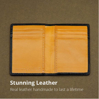 PELLE TORO Minifold Men's Leather Wallet with RFID Blocking Slim Contactless Handmade Minimalist Wallet in Gift Box for Men, Charcoal Grey/Caramel, Taille Unique