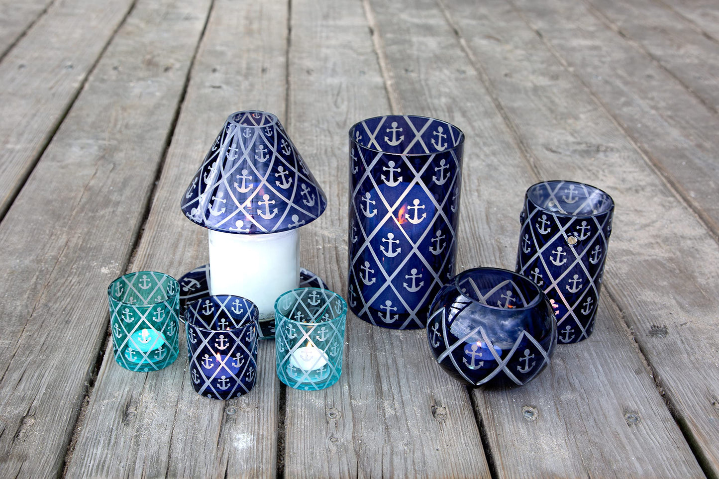 Blue Anchor - 3 Assorted Votive Holders