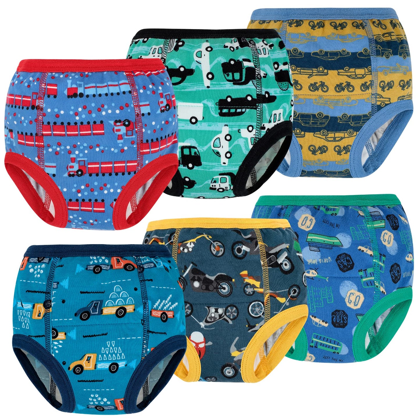 FLYISH DIRECT Potty Training Pants, Toddler Training Pants Absorbent, Car Training Pants for Boys, 100% Cotton, 6 Packs, 3T