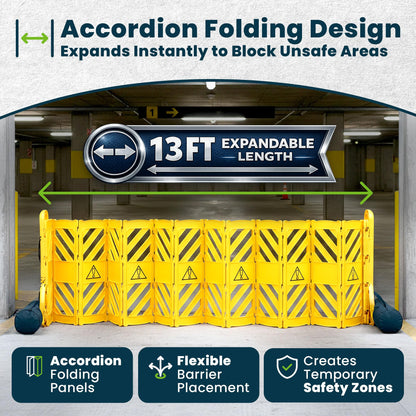 Alpine Commercial Safety Barriers, 13 Foot Expandable Mobile Barricade System - Folding Portable Barrier, Traffic Barricade Fence, Plastic Barricade for Construction, Traffic Control, Driveway Gate