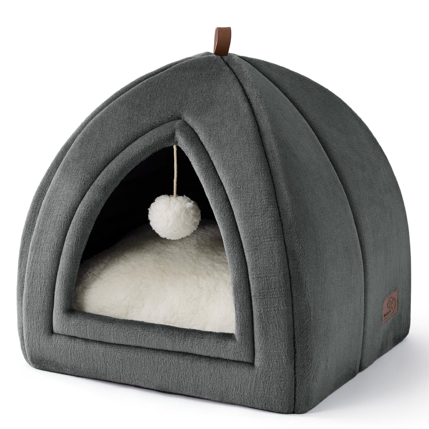 Bedsure Cat Cave Bed Indoor - Flannel Hooded Cat Igloo House, 40x40x40cm Enclosed Foldable Pet Bed with Removable Washable Cushion Pillow, Dark Grey
