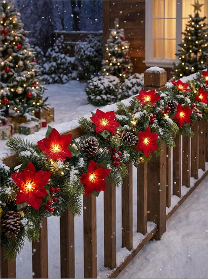 8.5FT Christmas LED Flower String Lights, Christmas Decorations Lights Outdoor with 10 LED Red and Green Flowers Bulbs, Plug in Flower Fairy Light for Valentines Wedding Garden Porch Floral Decor