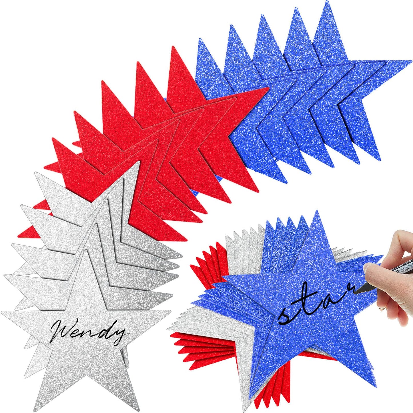 Gejoy 80 Pieces Red White Blue Glitter Stars Cutouts Patriotic 6 Inch Paper Star Decorations for 4th of July Independence Day Bulletin Board Classroom Decorations, Memorial Veterans Day Party Supplies