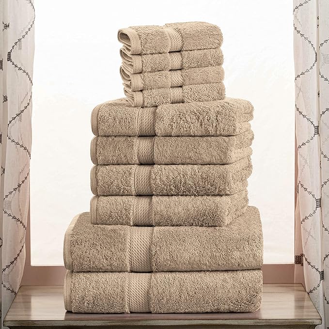 Superior Egyptian Cotton Pile 10 Piece Towel Set, Includes 2 Bath, 4 Hand