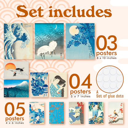 97 Decor Japanese Decor For Bedroom - Japanese Posters For Wall, Blue Japan Wall Art Prints, The Great Wave Off Kanagawa Hokusai Paintings Asian Decorations For Home (unframed)