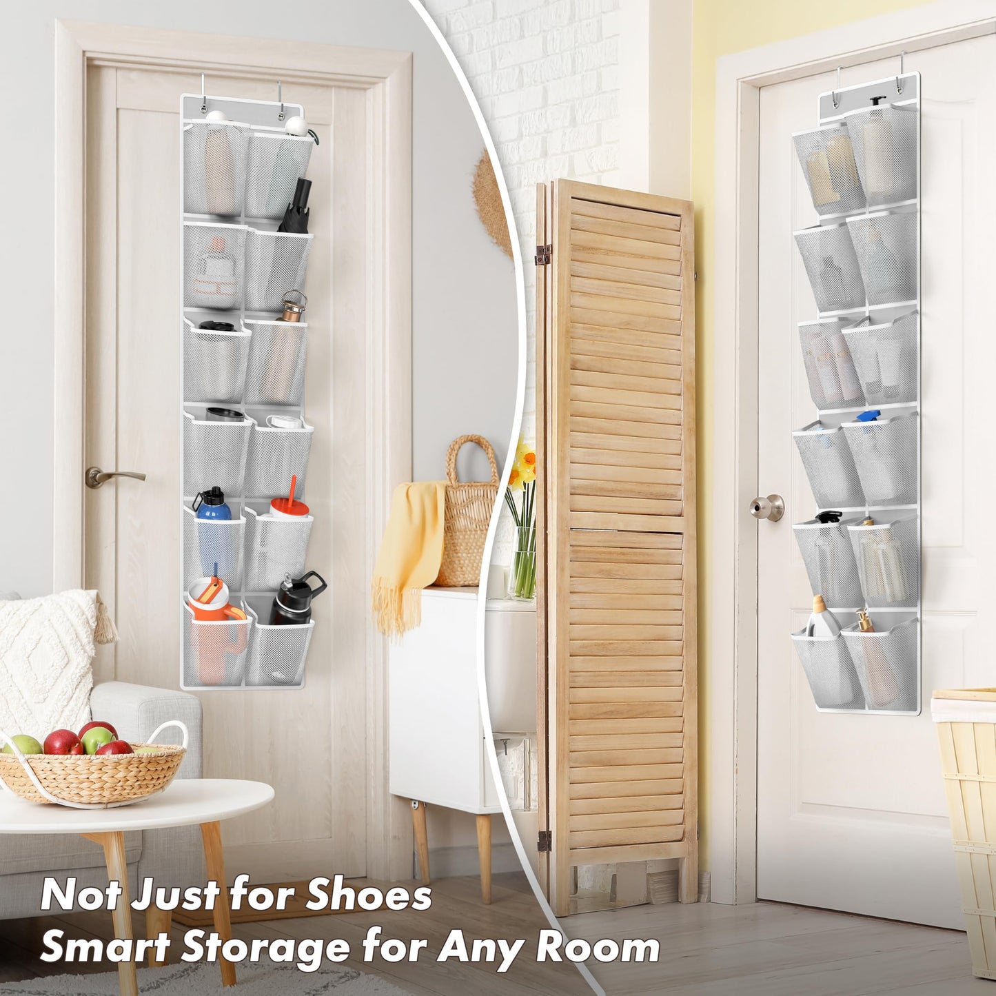 Simple Houseware 24 Pockets - 2PK 12 Large Pockets Over Door Hanging Shoe Organizer, Grey