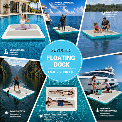 SUYOCHIC 10FT x 6FT Inflatable Floating Dock with EVA Non-Slip Surface, Air Dock Floating Platform Lake Floats, Water Mat Floating Island Raft Mat for Lake Beach Boat Ocean