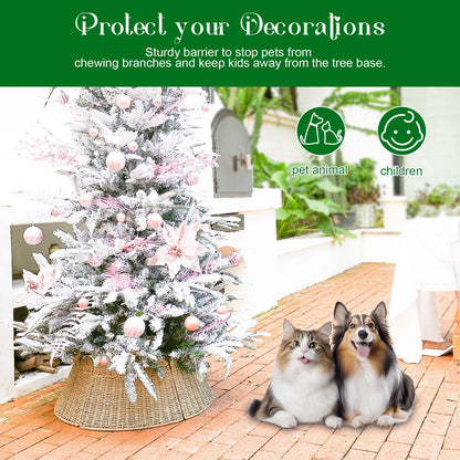 Joyhalo Christmas Tree Collar, 27.5in Wicker Tree Skirt Collar for 7.5 ft Tree, Rustic Handcrafted Woven Tree Collar for Pencil Tree, Xmas Basket Tree Collar, Farmhouse Rattan Tree Base Collar Cover