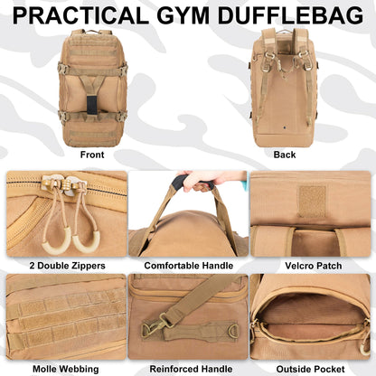 Gym Bag, 3-in-1 Duffel Backpack, Travel & Sports Bag for Outdoor, Tactical, Camping & Hunting – Weekend & Overnight Gear