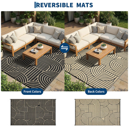 Garvee Reversible Rainbow Outdoor Rug 10x14, Waterproof Outdoor Plastic Straw Rug, RV Mat for Picnics, Patio, Camping, Balcony, Deck, Backyard, Porch, Brown