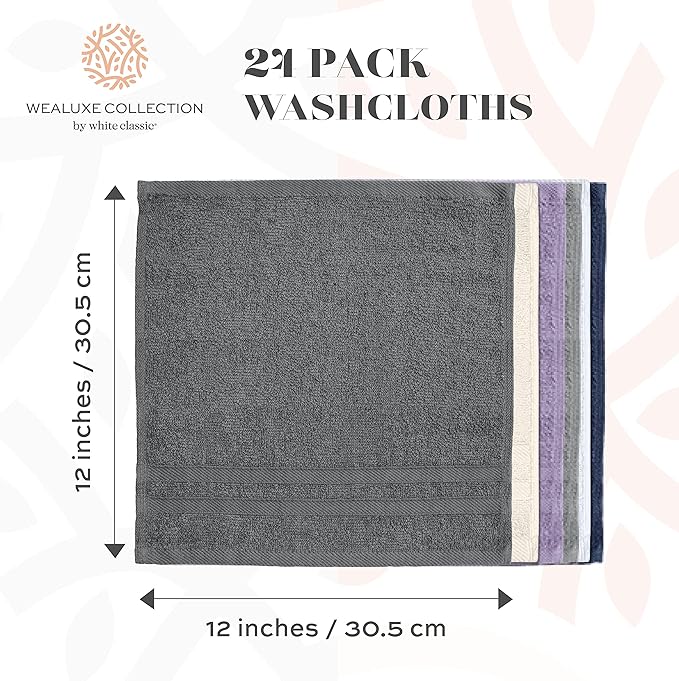 White Classic Wealuxe Multi Washcloths 24 Pack