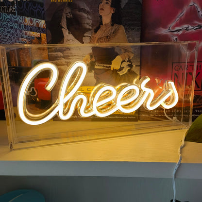 Cheers Neon Sign, LED 3D Art Light Box Cheers Neon Sign for Table Decor, Wall Decor, Bar, Pub, Bachelorette Party USB Powered 11.8x5.9x1.85 Inches (Warm White)