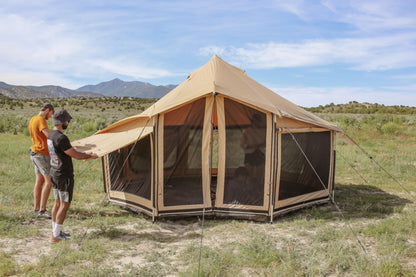 WHITEDUCK Altimus Canvas Tent with Stove Jack, Waterproof, 4 Season Luxury Camping and Glamping Tent Outdoor (18', Water Repellent, Sandstone Beige)