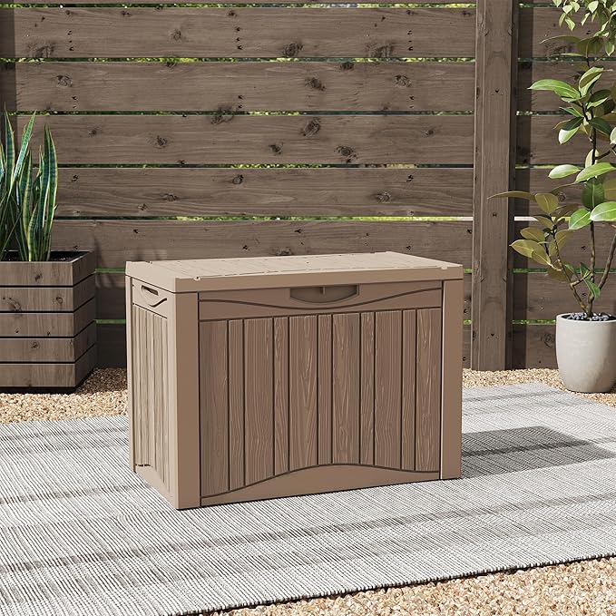 TARKARI 50 Gallon Lockable Resin Deck Box, Waterproof & UV-Resistant Outdoor Storage Box for Outdoor Cushion Storage, Garden Tools & Pool Accessories Storage, Gray