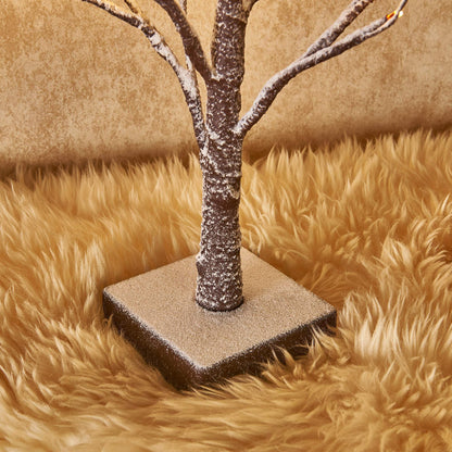 Hairui Lighted Tabletop Artificial Small Tree Snow Dusted 24 LED 18IN Battery Operated with Timer Indoor Use for Halloween Christmas Tree Decoration