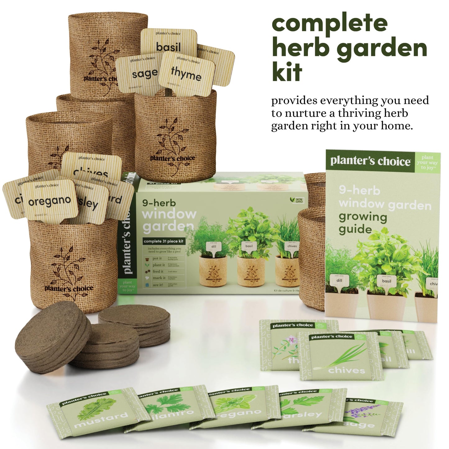 Planters' Choice 9 Herb Indoor Window Garden Kit - Mothers Day Gifts - House Plants Seeds - Best Unique Gift Ideas for Women, Mom, Friend, Her, Birthday, Housewarming, Mother - Live Plant Starter