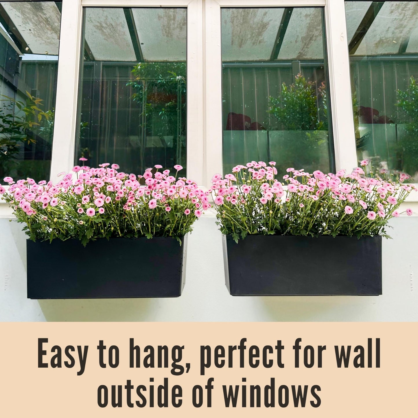 LaLaGreen Wall Planters for Outdoor (2 Pack, 14 Inch) Black Self Watering System Hanging Plant Box Flower Pot, Rectangular Wall Mount Indoor Vertical Living Garden Decoration Window Sill Herb Trendy