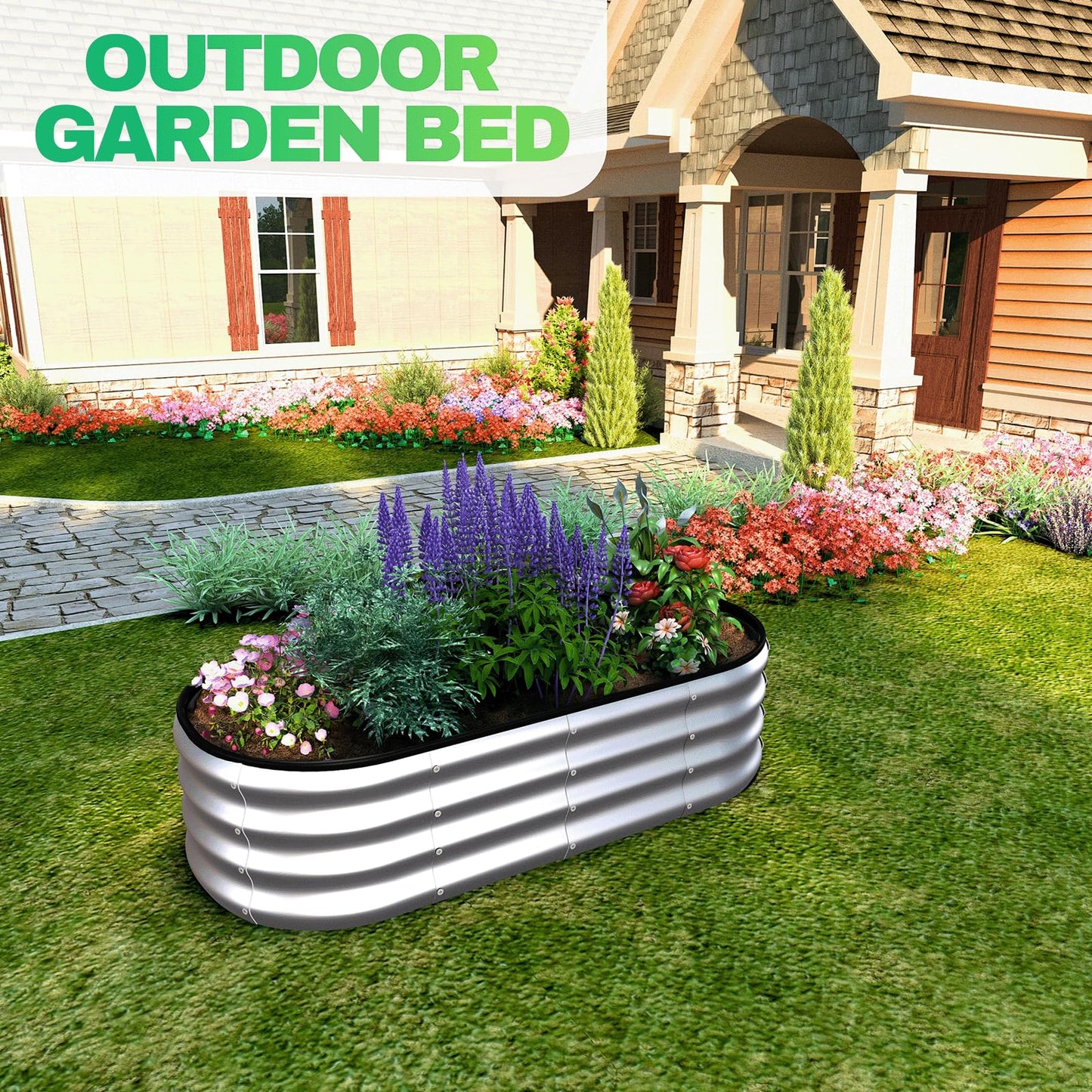 Lujsgntz 4x2x1 ft Oval Galvanized Metal Raised Garden Beds, Thickened Rust-Proof Flower Beds, Outdoor Plant Planter Boxes(Silver, 2PCS)