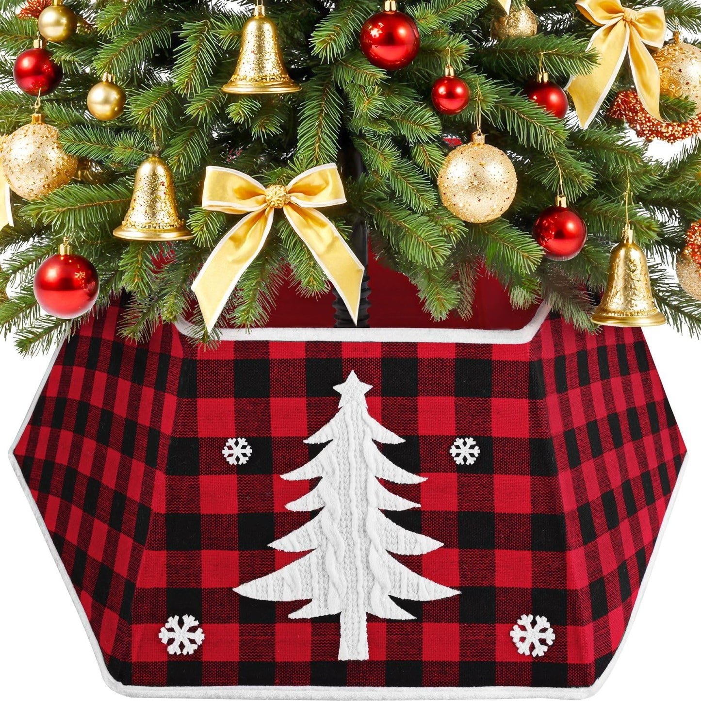EverMerry Christmas Tree Collar, 26’’ Christmas Tree Skirt Decorations Stand, Foldable Willow Skirt Ring for Artificial Trees Decor Base Cover & Holiday Decor & Party (Red & Black Plaid)