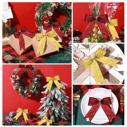 Sumind 36 Pieces Red Gold Christmas Tree Glitter Bows, 5 x 4 Inch Tie Ribbon Twist Tie Bows for Treat Bags Gift Wrapping Basket Wedding Birthday Valentine Christmas Tree Wreath Garland Decoration
