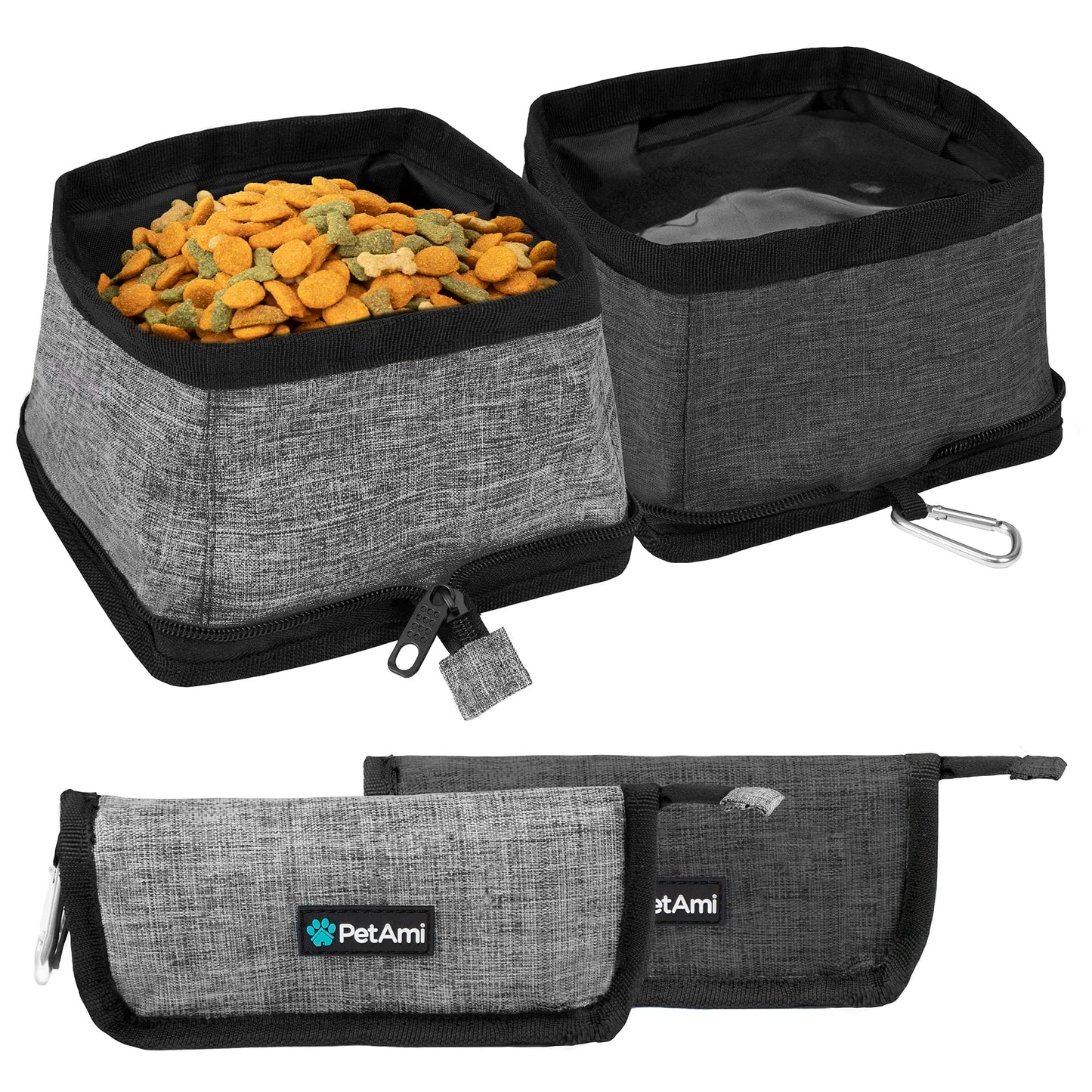 PetAmi Collapsible Dog Bowls 2 Pack, Food and Water Bowls Travel Set, Portable Pet Dish No Spill, Foldable Lightweight BPA Free Leakproof Bowls, Camping Hiking Walking Outdoor Gear Accessories, Black