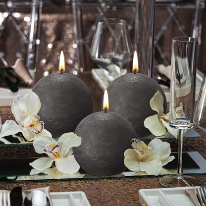BOLSIUS 3 Pack Stormy Gray Rustic Ball Pillar Candles - 3 Inch - Premium European Quality - Includes Natural Plant-Based Wax - Unscented Dripless Smokeless 25 Hour Party Décor and Wedding Candles