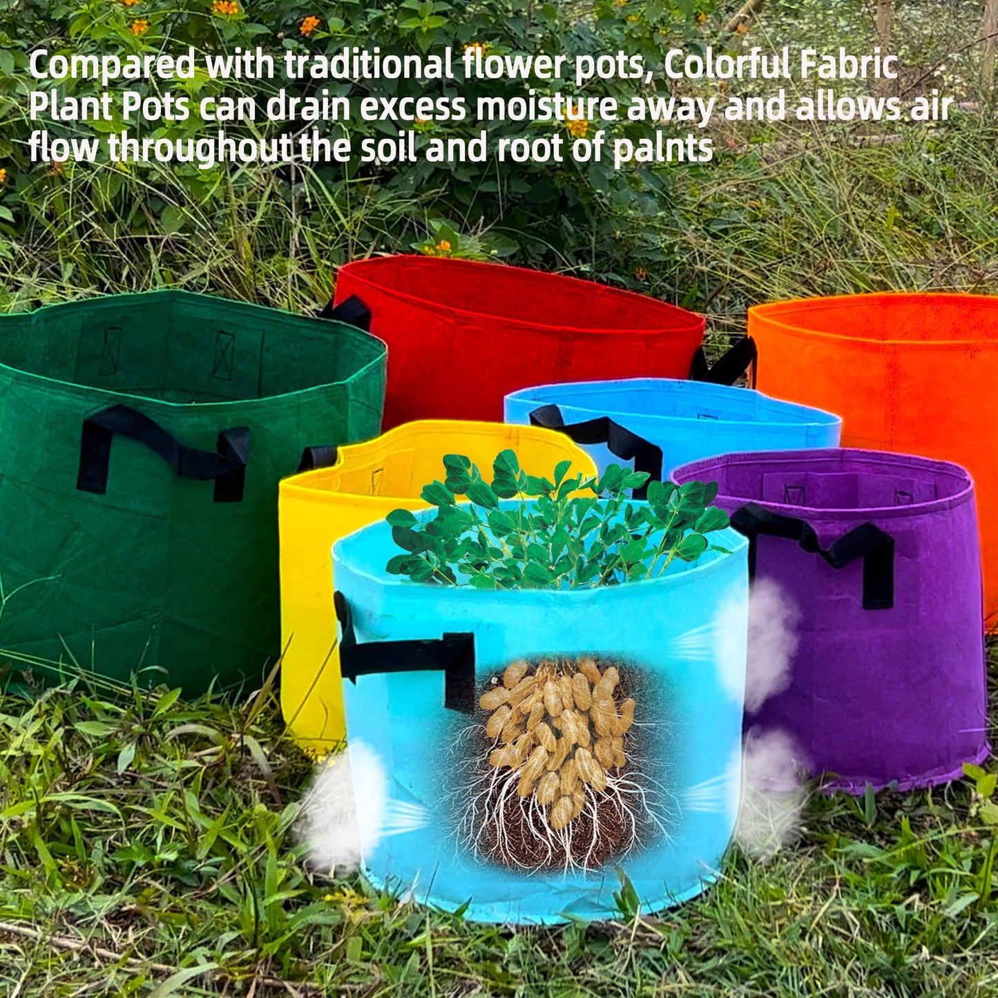 Biotolot 10-Gallon Fabric Grow Bags (7 Pack of Mix Colors) with Handles for Potato Tomato Flower and Vegetables