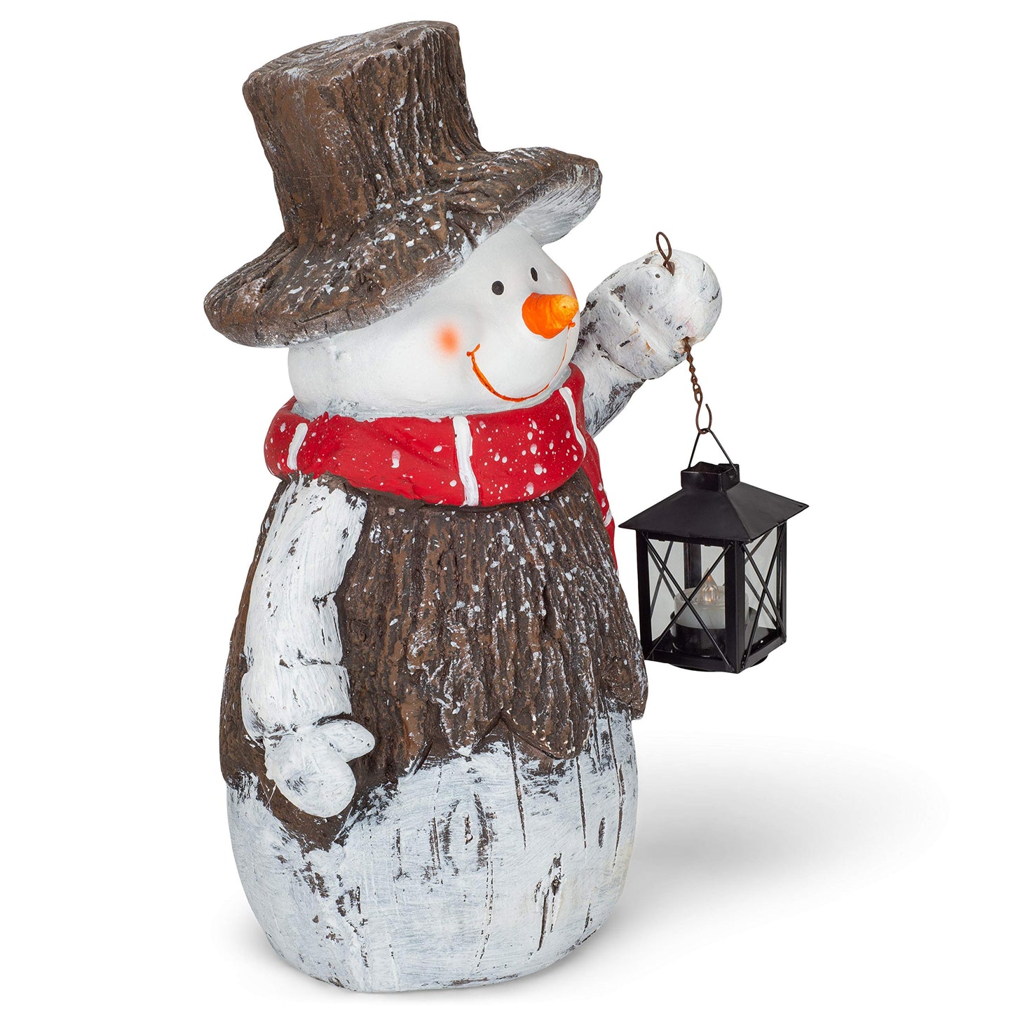 Mark Feldstein & Associates Woodsy Snowman with Lantern LED Light Up 17 Inch Resin Stone Door Greeter Figurine