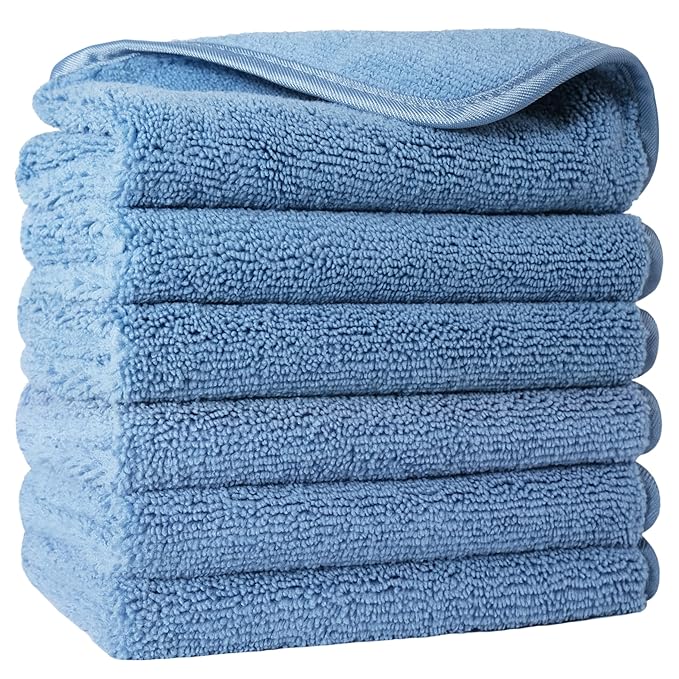 POLYTE Premium Lint Free Microfiber Washcloth Face Towel, 13 x 13 in