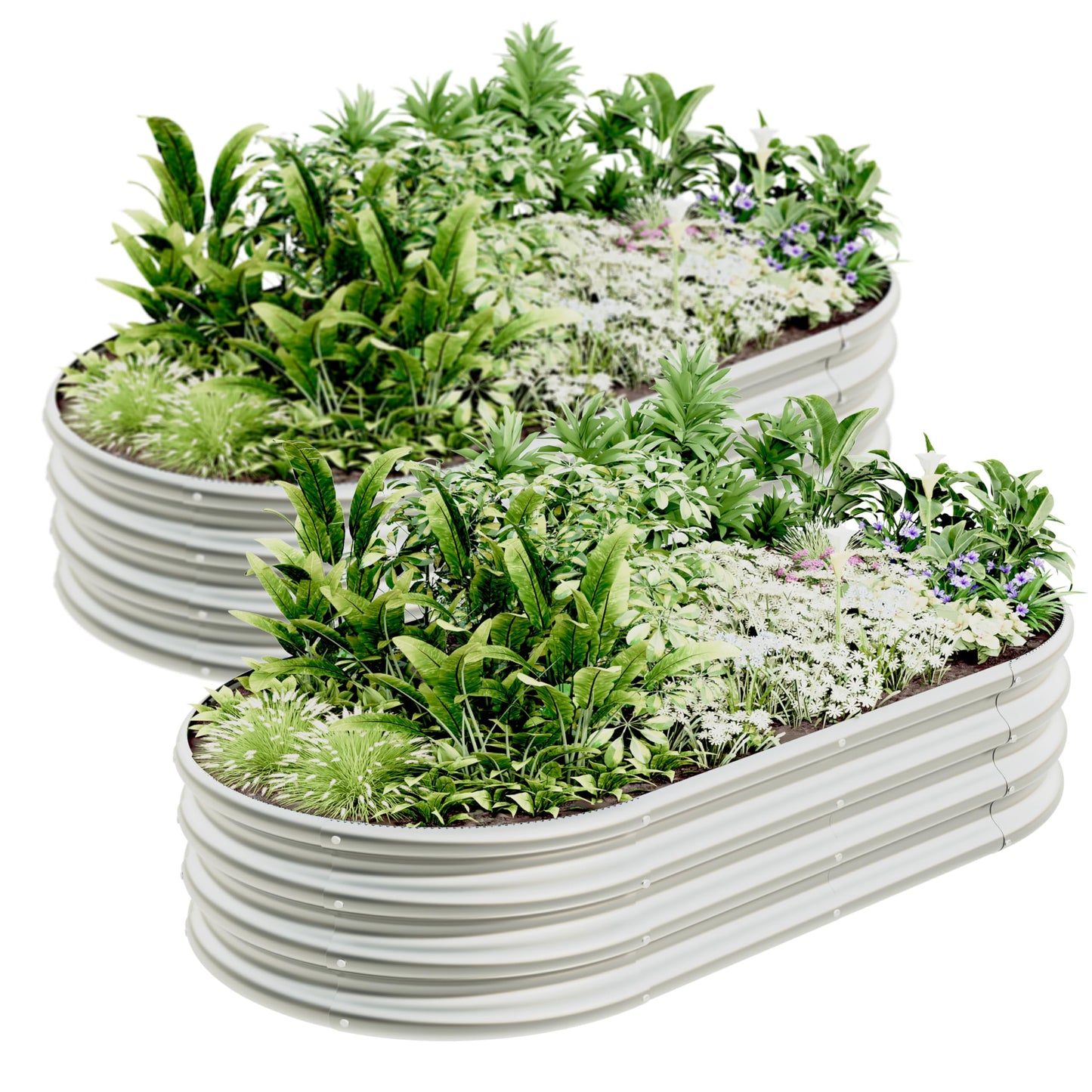 Kinddeer 4x2x1ft-2pcs-Oval Raised Garden Bed Kit, Galvanized Planter Garden Boxes Outdoor, Metal Raised Garden Beds for Vegetables,Fruits, Flower,Silver
