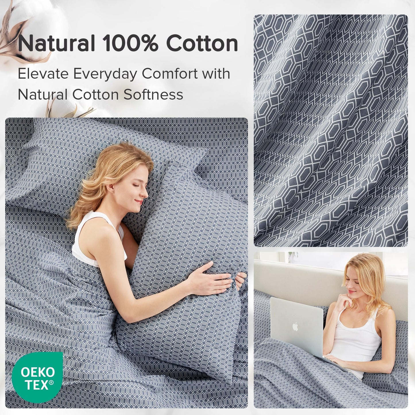 Comfort Spaces 100% Cotton Sheet Set Breathable, Lightweight, Soft with 14" Elastic Pocket Fits up to 16" Mattress, All Season Cozy Bedding, Matching Pillow Case, Cal King Diamond Blue 4 Piece