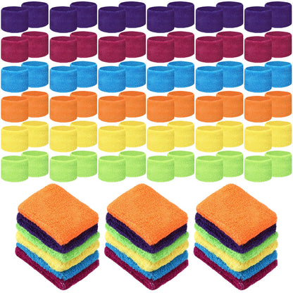 Lounsweer 72 Pcs Sweatbands for Kids Summer Camps, Sports Teams, Gym and Party Favors (Colorful)