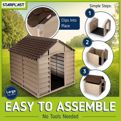 Starplast Large Dog Kennel: 1 Outdoor Plastic Pet House, Weather & Water Resistant, Easy to Assemble, 33.8 x 33.1 x 32.3 Inches, 2 Color Options 50-701