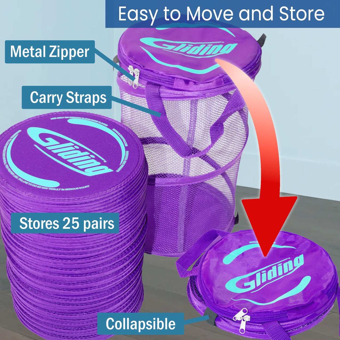 Gliding Exercise Discs: Club Pack for Hardwood Floors (25 Pair, Purple) Workout Sliders in Bulk